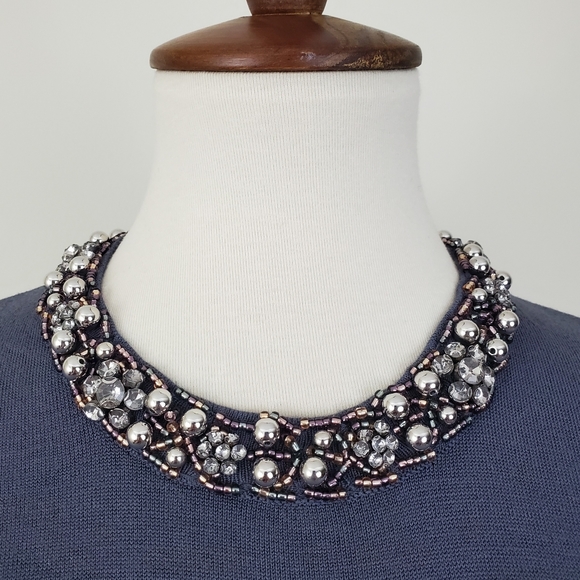 Zara Knit Bead Embellished Neck Top - Picture 4 of 13